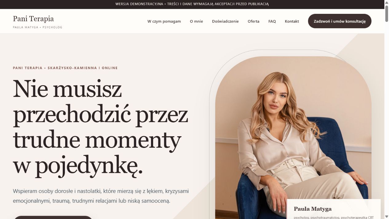 Widok strony Pani Terapia