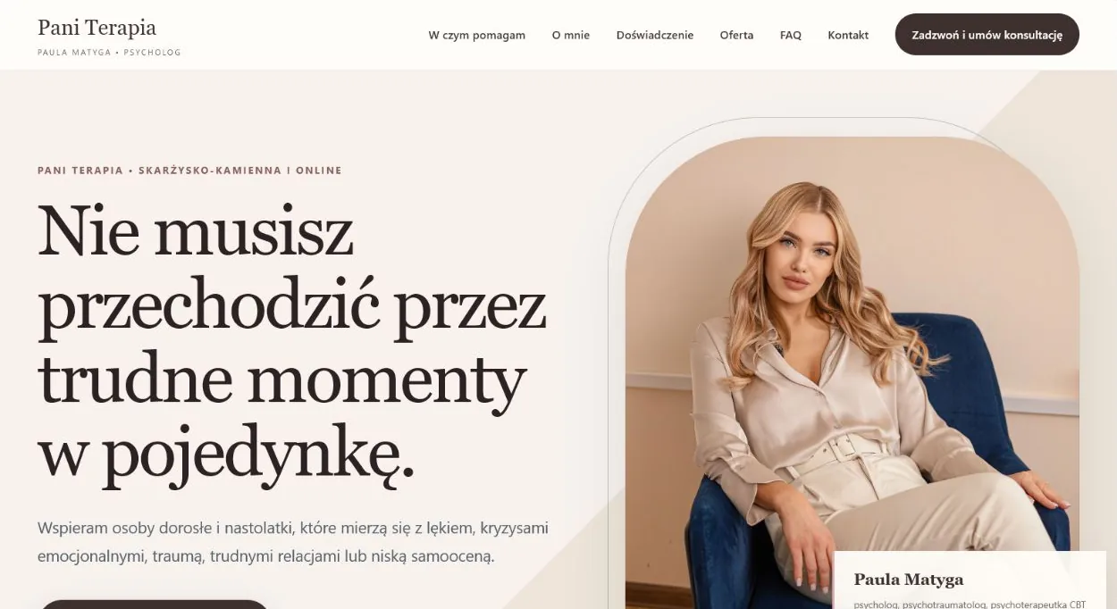 Widok strony gabinetu Pani Terapia